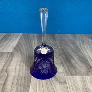 Crystal Clear 24% Lead Crystal Christmas Bell Frosted Winter Blue 7"